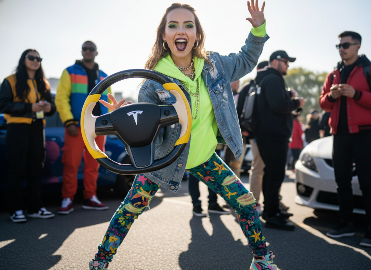 Bright yellow and light beige Carbon Fiber Tesla model 3 Steering Wheel -Track Master(2023.9+) Axeco