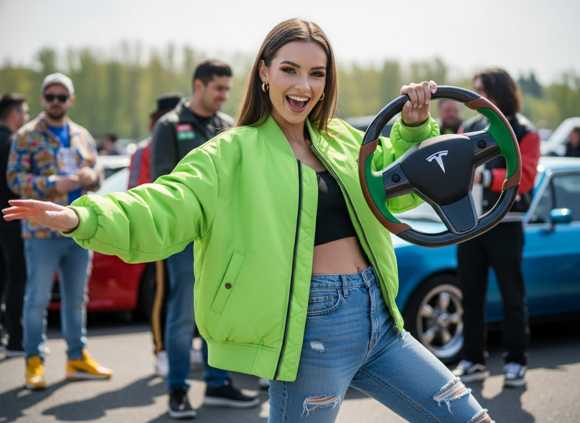 Dark brown and green Carbon Fiber Tesla model 3 Steering Wheel -Track Master(2023.9+) Axeco