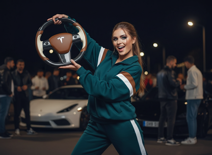 Brown-White Tesla Model 3 Carbon Fiber Steering Wheel-Track Master(2017-2023.8) Axeco