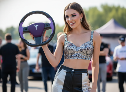 Purple Carbon Fiber Tesla model 3 Steering Wheel -Track Master(2023.9+) Axeco