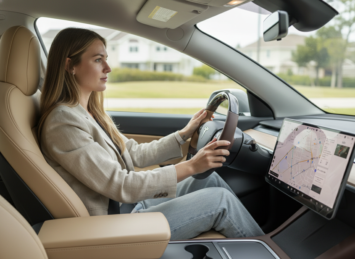 Dark brown and light brown Carbon Fiber Tesla Model Y Steering Wheel-Track Master(2020-2024) Axeco