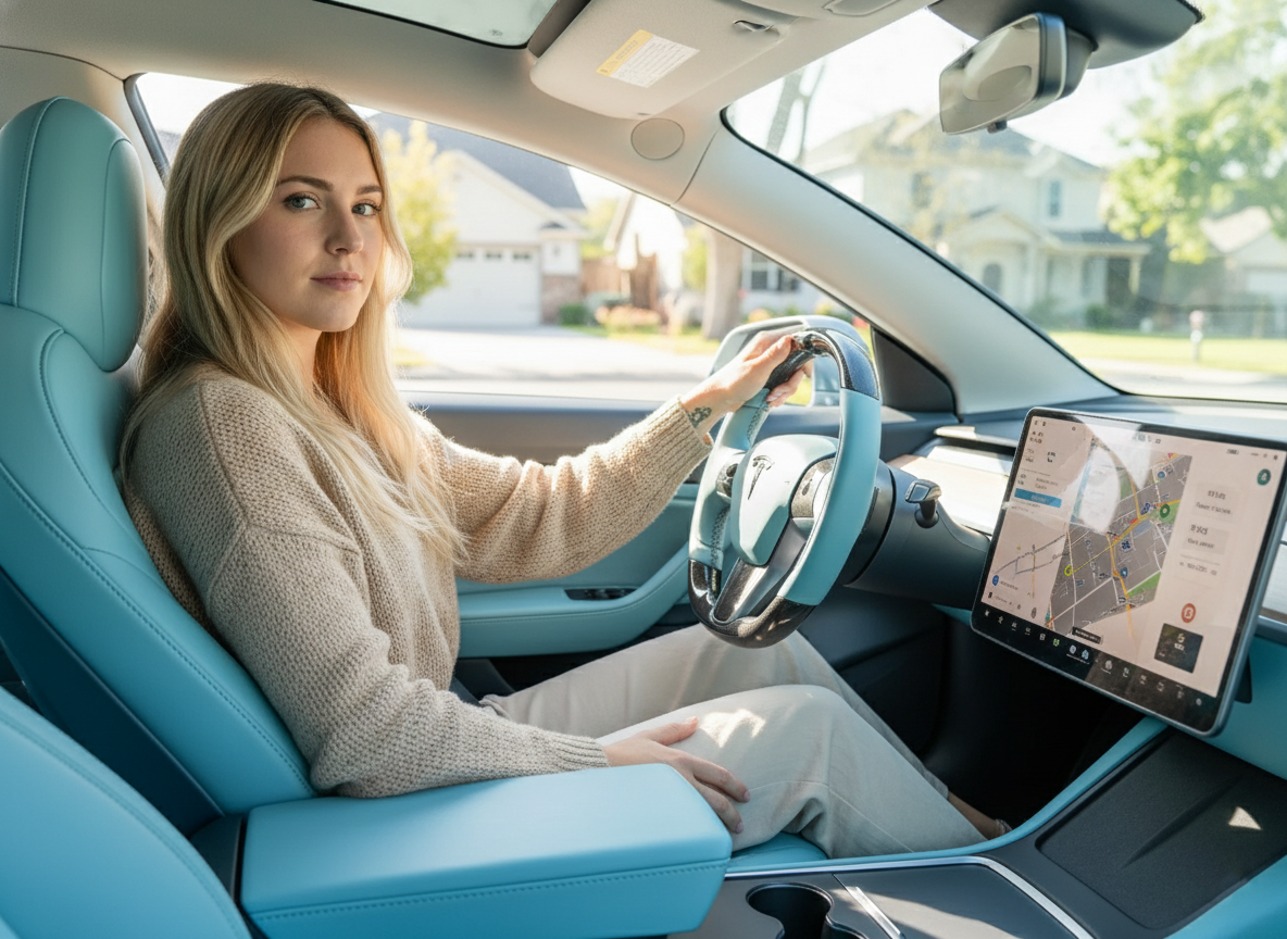 Light Blue Carbon Fiber Tesla Model 3 Steering Wheel-Track Master(2017.2023.8) Axeco