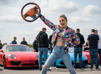 Orange and dark grey Carbon Fiber Tesla Model Y Steering Wheel-Track Master(2020-2024) Axeco