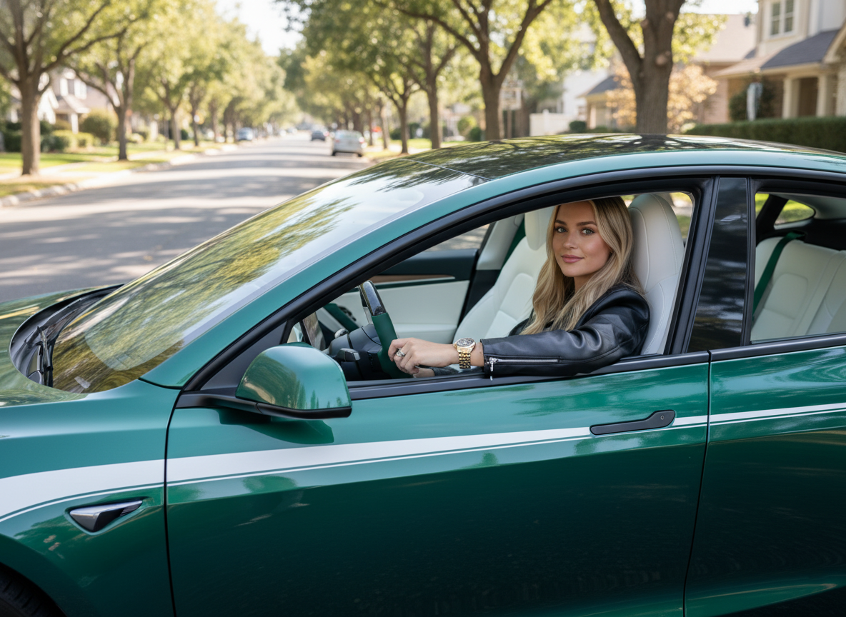 Dark green and white Carbon Fiber Tesla model 3 Steering Wheel -Track Master(2023.9+) Axeco