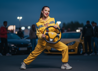 Yellow Tesla Model 3 Carbon Fiber Steering Wheel-Track Master(2017-2023.8) Axeco