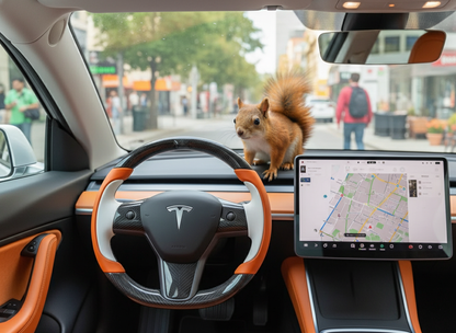 Orange and white Carbon Fiber Tesla Model Y Steering Wheel-Track Master(2020-2024) Axeco