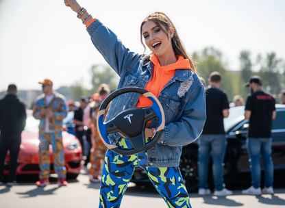 Light white and bright blue Carbon Fiber Tesla model 3 Steering Wheel -Track Master(2023.9+) Axeco