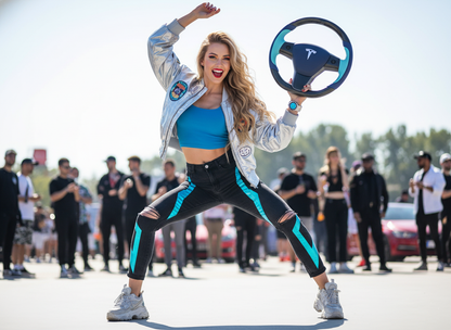 Deep blue and mint greenCarbon Fiber Tesla Model Y Steering Wheel-Track Master(2020-2024) Axeco