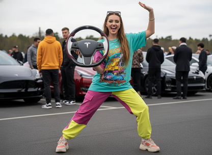Burgundy-White Tesla Model 3 Carbon Fiber Steering Wheel-Track Master(2017-2023.8) Axeco