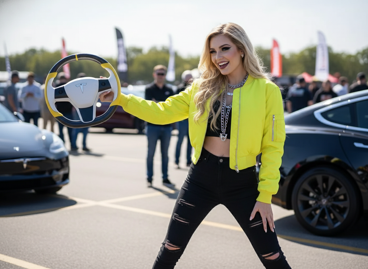 White-Yellow Tesla Model 3 Carbon Fiber Steering Wheel-Track Master(2017-2023.8) Axeco