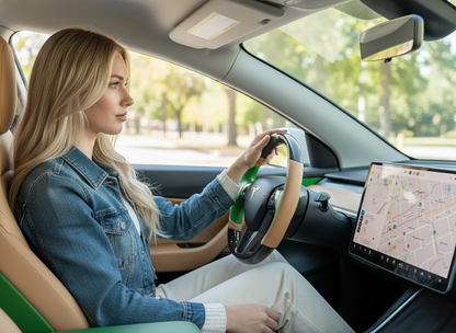 Warm brown and emerald green Carbon Fiber Tesla Model Y Steering Wheel-Track Master(2020-2024) Axeco