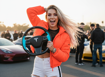 Light Blue Tesla Model 3 Carbon Fiber Steering Wheel-Track Master(2017-2023.8) Axeco