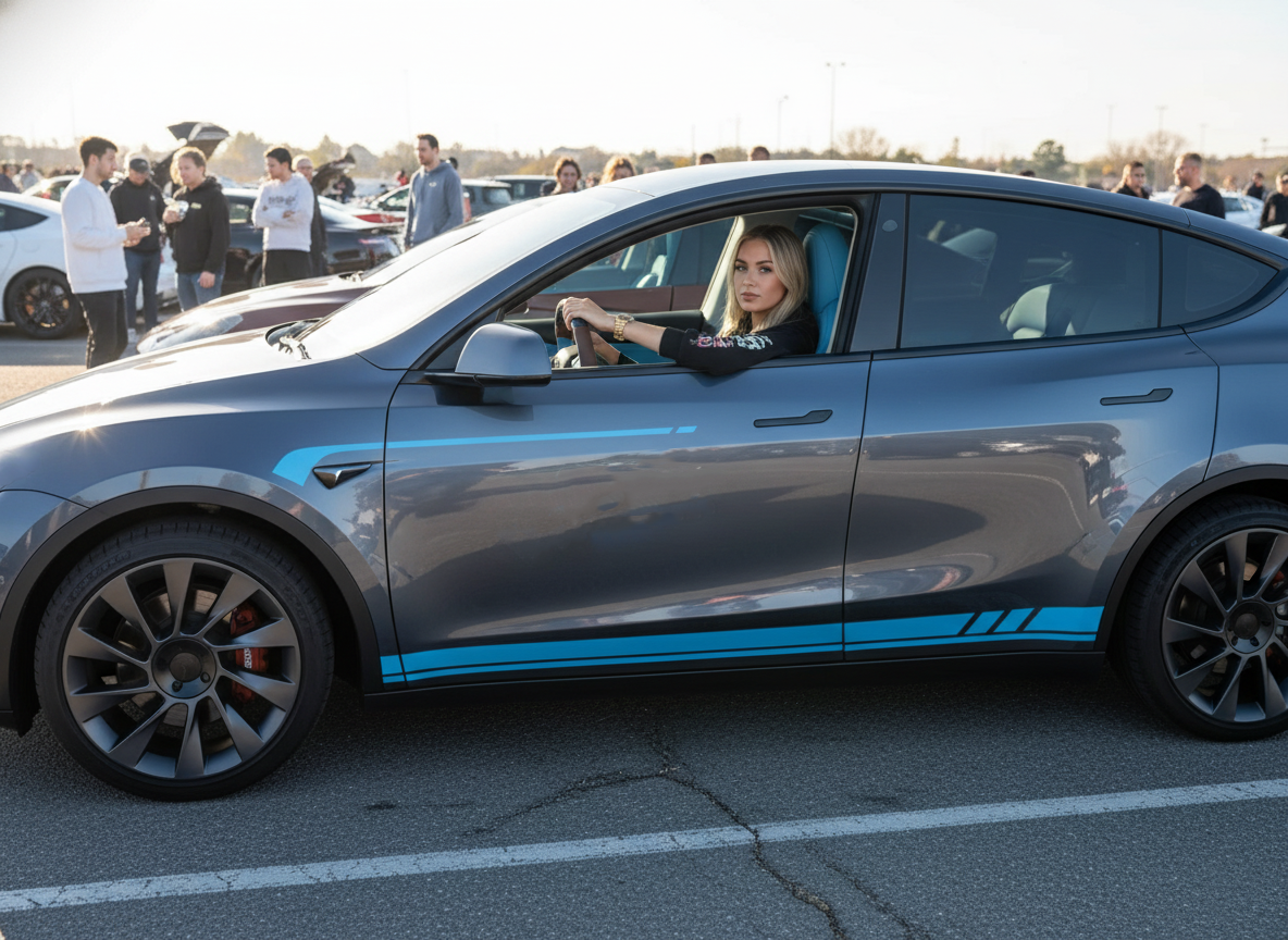 Brownish and light blue Carbon Fiber Tesla Model Y Steering Wheel-Track Master(2020-2024) Axeco