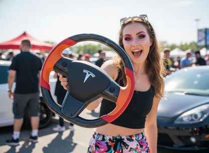 Red and Orange Carbon Fiber Tesla Model Y Steering Wheel-Track Master(2020-2024) Axeco