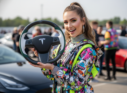 Dark green and white Carbon Fiber Tesla model 3 Steering Wheel -Track Master(2023.9+) Axeco