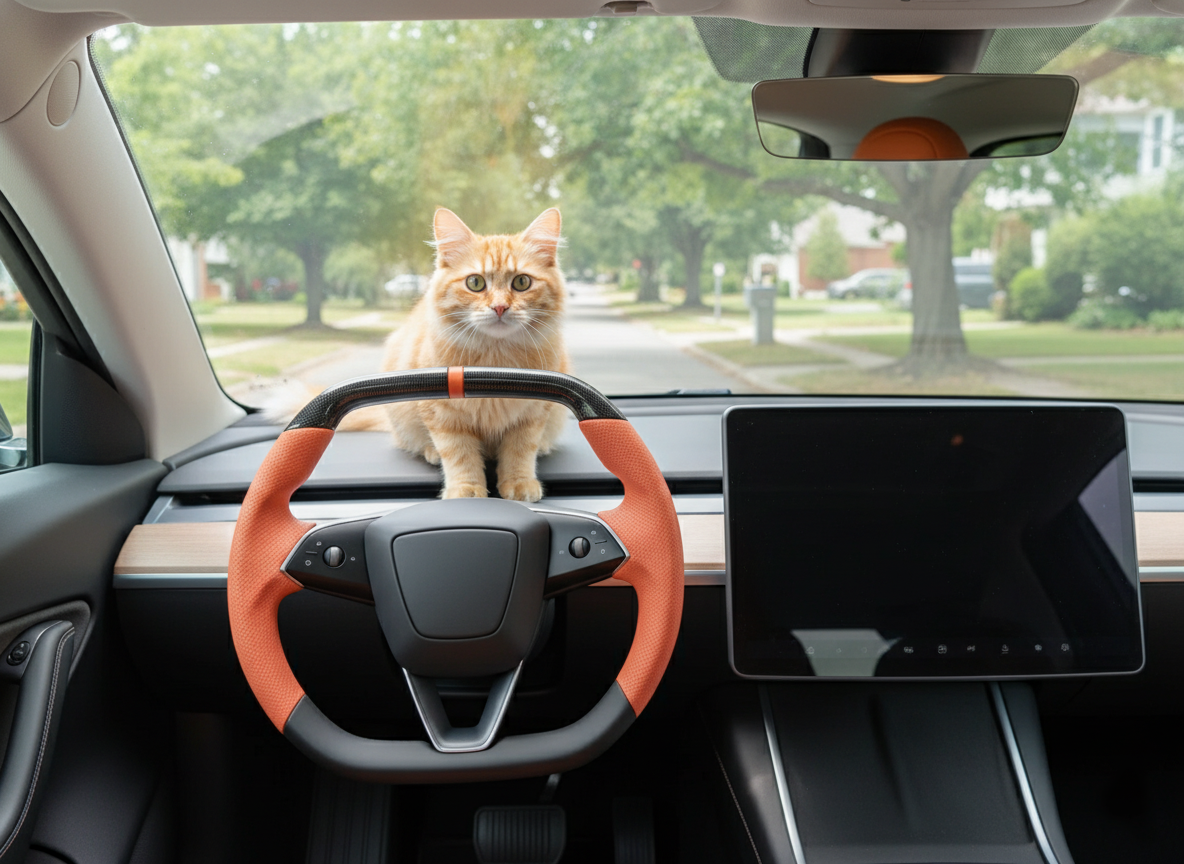 Warm orange Leather Carbon Fiber Customize Tesla Model Y Juniper Steering Wheel - Super Enhancer (2025+) Axeco