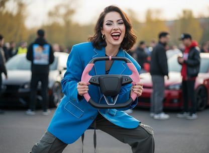 Pink Leather Carbon Fiber Customize Tesla Model Y Juniper Steering Wheel - Super Enhancer (2025+) Axeco