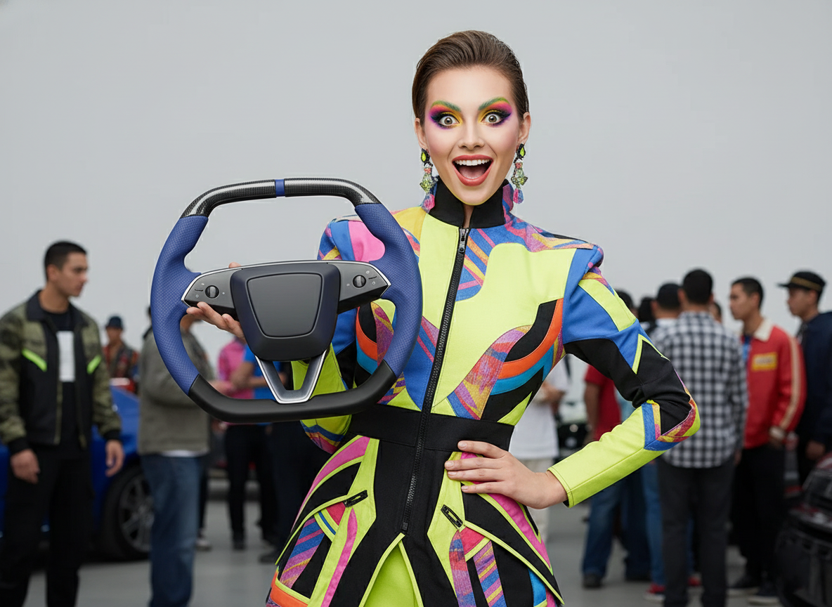 Navy blue Leather Carbon Fiber Customize Tesla Model Y Juniper Steering Wheel - Super Enhancer (2025+) Axeco