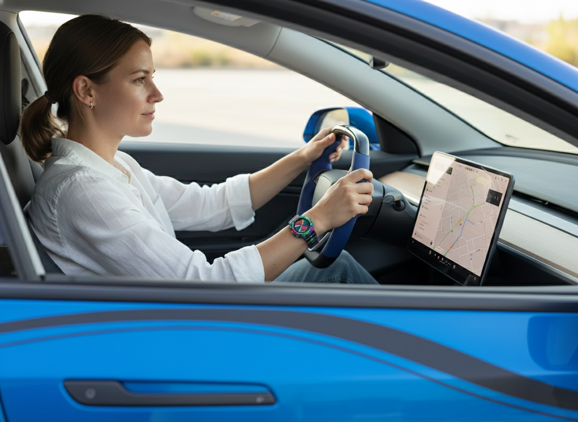 Navy blue Leather Carbon Fiber Customize Tesla Model Y Juniper Steering Wheel - Super Enhancer (2025+) Axeco