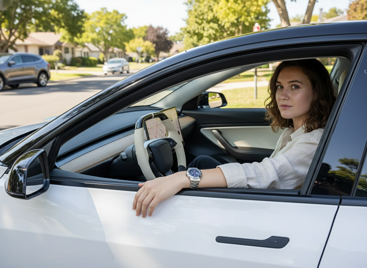 Milky white Leather Carbon Fiber Customize Tesla Model Y Juniper Steering Wheel - Super Enhancer (2025+) Axeco