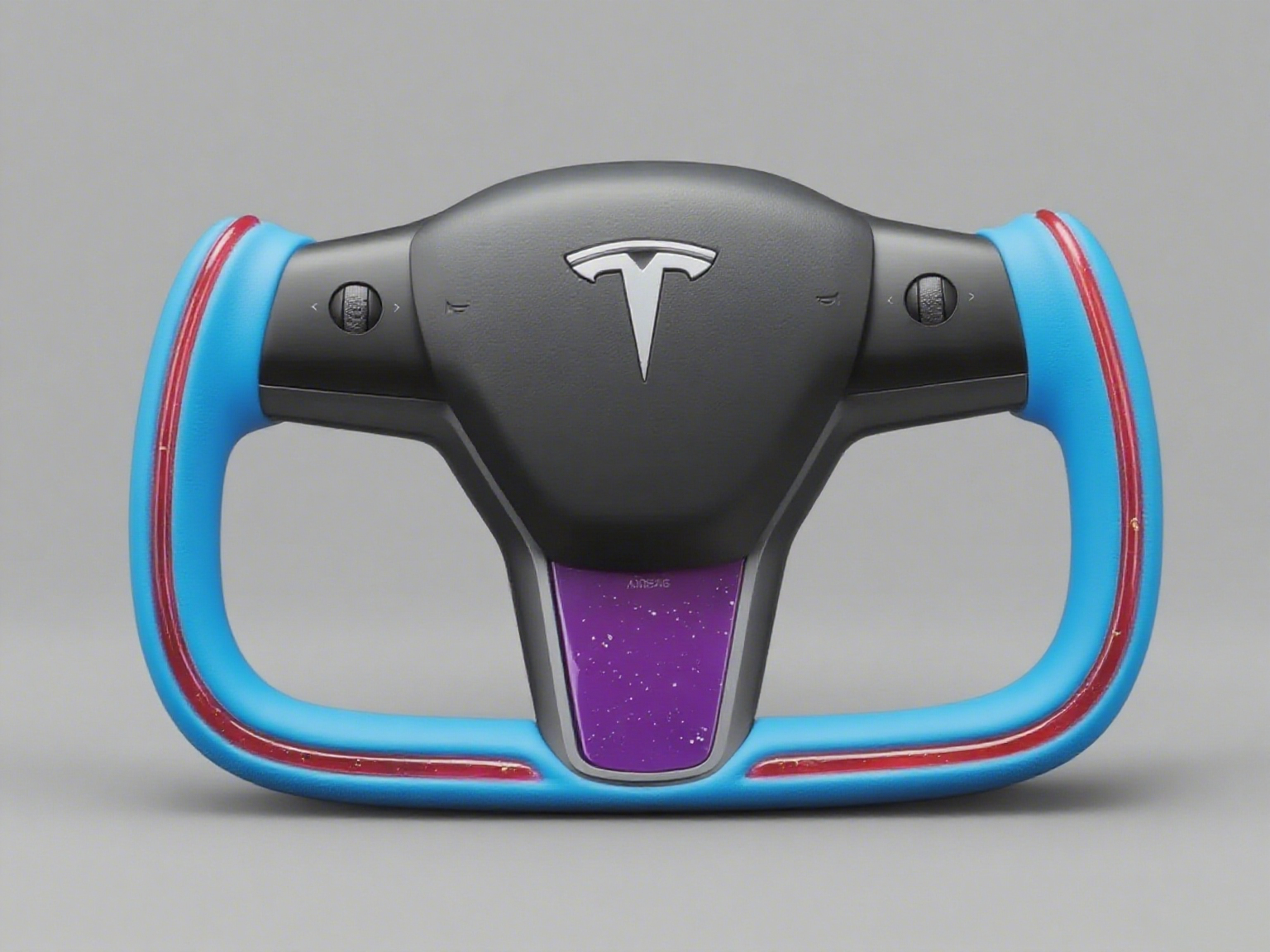 Red and blue leather Tesla Model Y Yoke Steering Wheel(2020-2024) Axeco