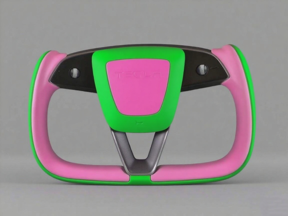 Pink and green Carbon Fiber Tesla model 3 highland YOKE Steering Wheel(2023.9+) Axeco