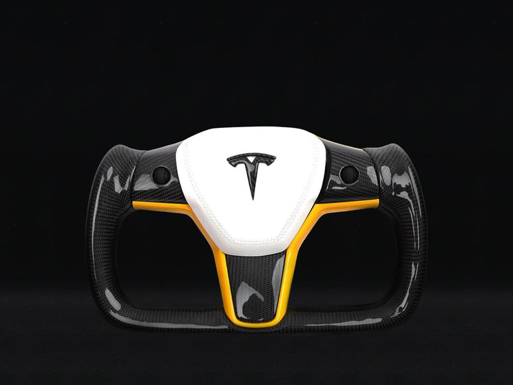 Model 3 Yoke Full Carbon Fiber Steering Wheel - Axeco